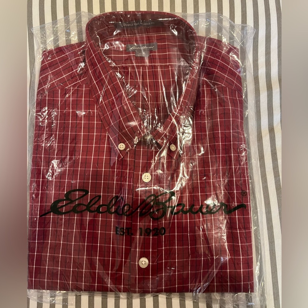 Eddie Bauer Short Sleeved, Dark Berry colored, Cotton Shirt.